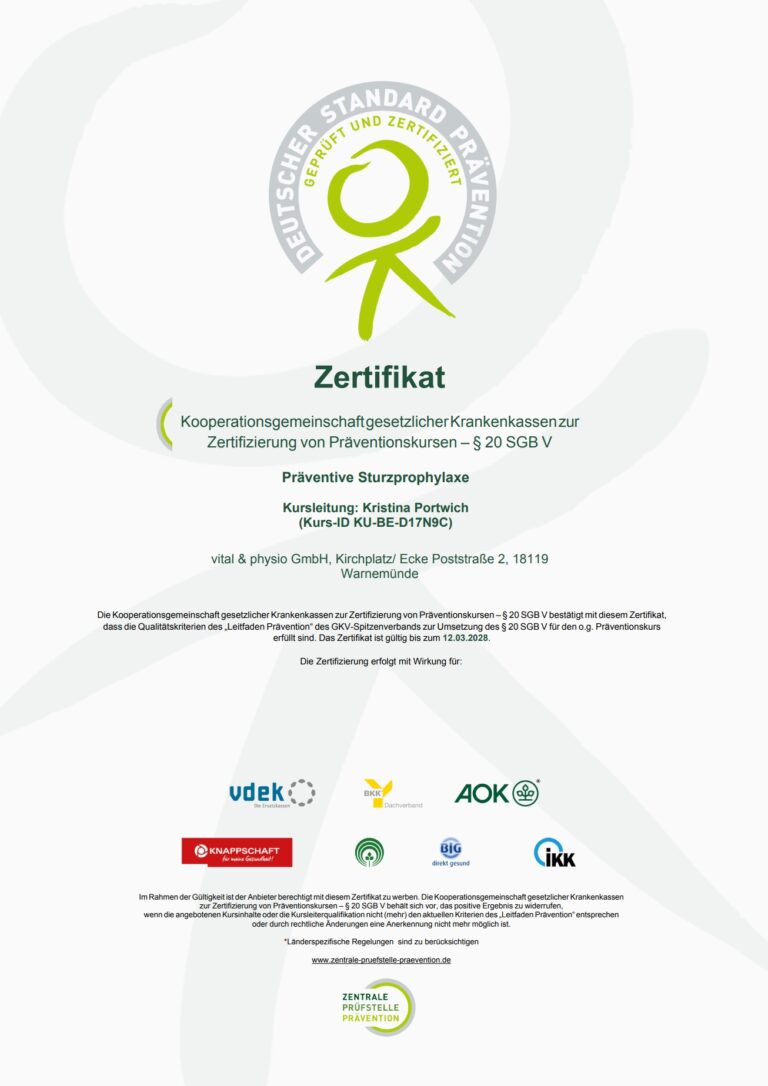 Zertifikat Präventive Sturzprophylaxe