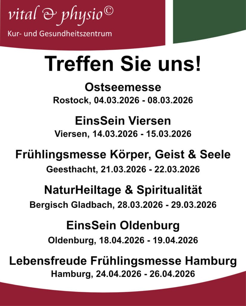 Messen und veranstaltungen mit vital & physio bis ende april 2026